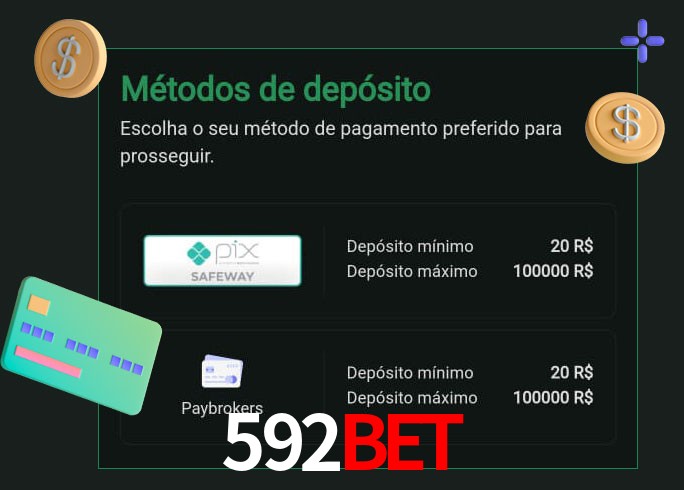 O cassino 592Bet oferece uma grande variedade de métodos de pagamento